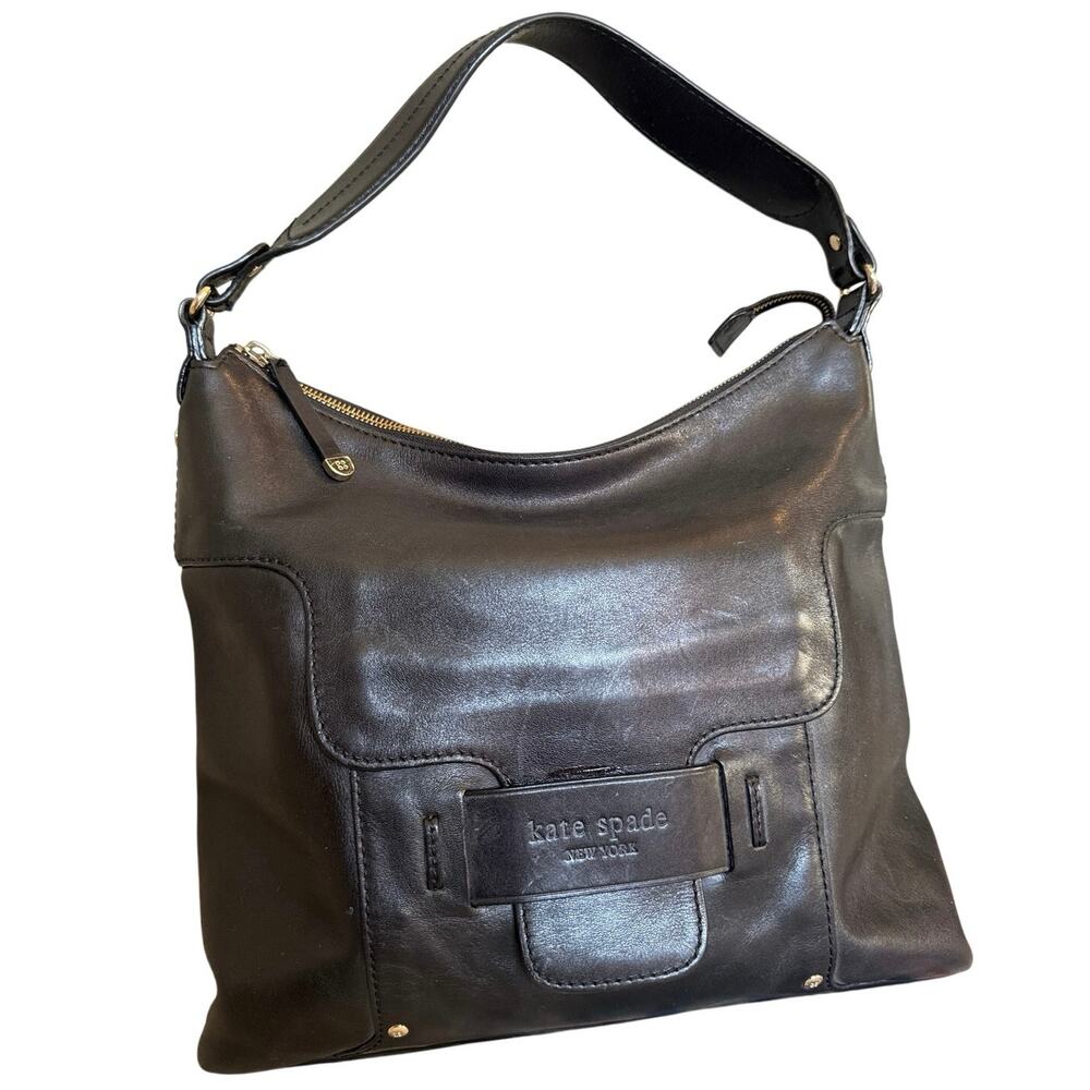Kate Spade Savona Paige Large Black Purse Shoulder Bag Leather Slip Pocket Logo